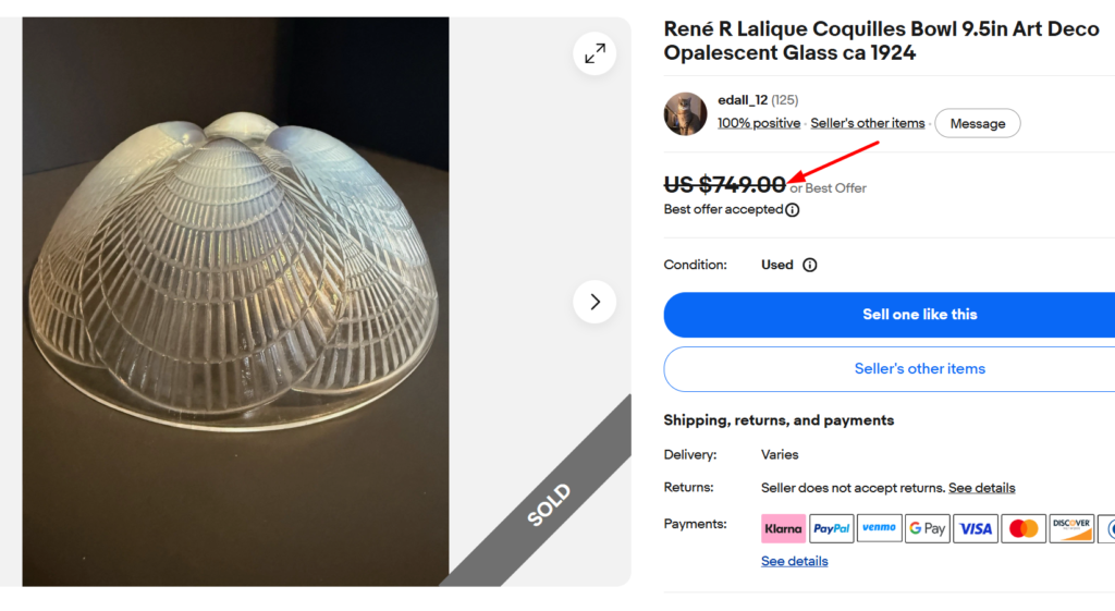 R Lalique Coquilles Opalescent Bowl