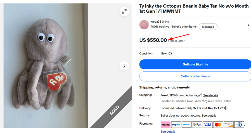 Ty Inky the Octopus Beanie Baby