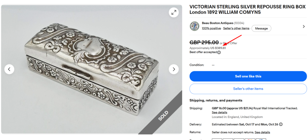 William Comyns Victorian Sterling Silver Casket